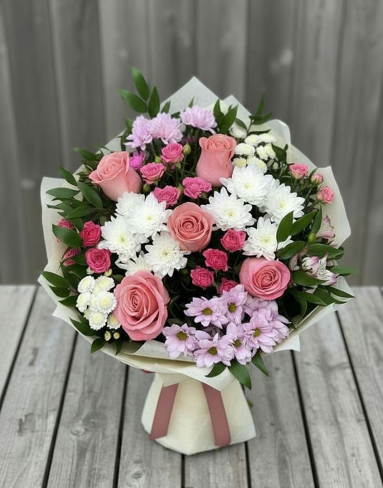 Букет цветов из: Альстромерии, Гвоздики, Розы и Хризантемы в Колывани