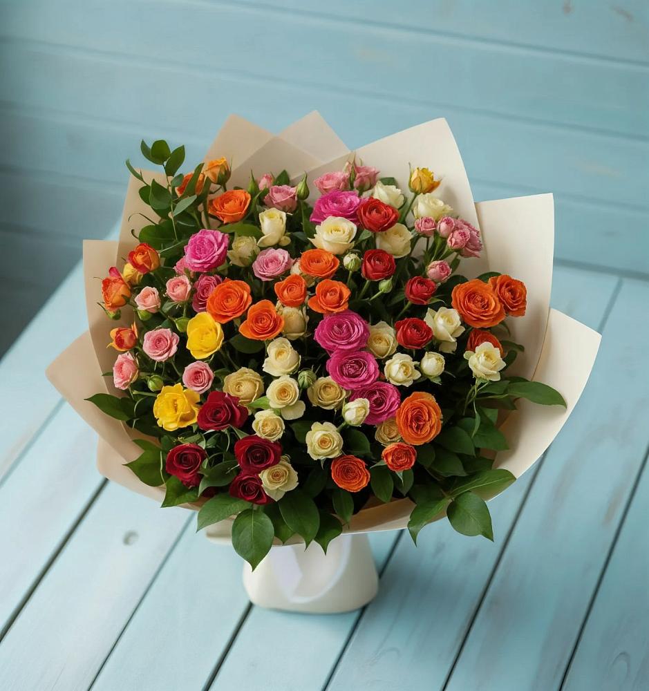 Букет Микс из разноцветных кустовых роз в Колывани
