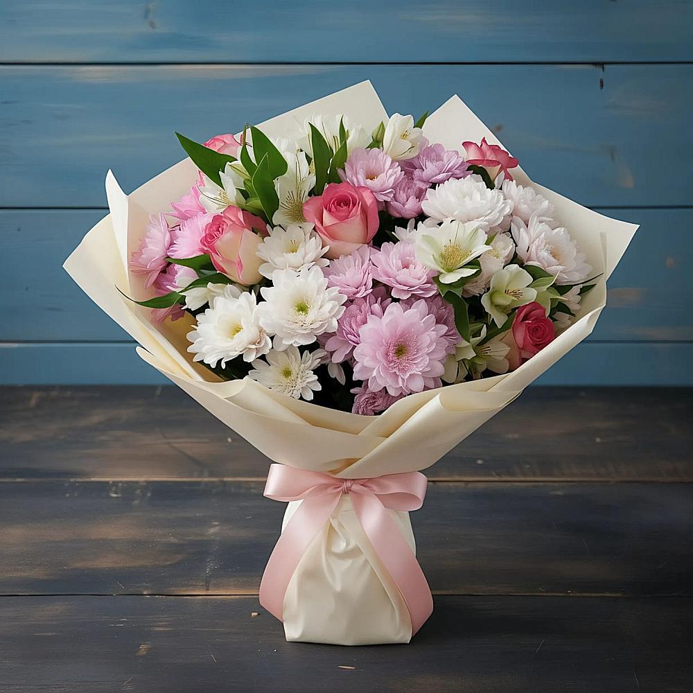 Букет цветов из: Хризантемы, Альстромерии и Розы в Колывани